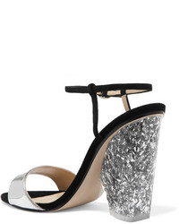 Paul Andrew Edie Parker Metallic Leather And Suede Sandals Silver