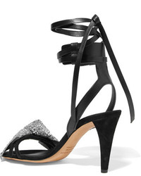 Isabel Marant Glittered Leather And Suede Sandals Silver