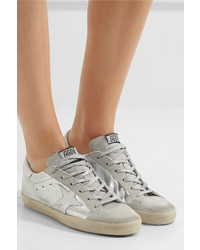 Golden Goose Deluxe Brand Superstar Distressed Metallic Leather And Suede Sneakers Silver