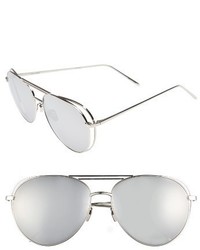 Linda Farrow 60mm Mirrored 18 Karat White Gold Sunglasses