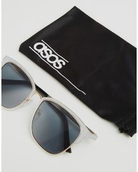 Asos Brand Metal Retro Sunglasses In Silver