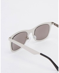 Asos Brand Square Sunglasses In Silver Metal