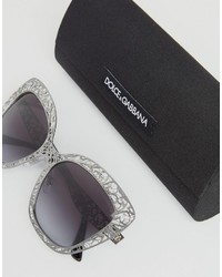 Dolce & Gabbana Cut Out Lace Cat Eye Sunglasses In Silver