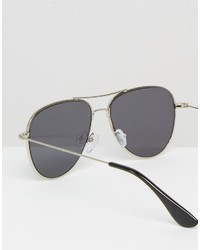 Asos Flat Lens Silver Aviator Sunglasses
