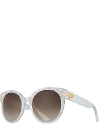 Gucci Glittered Round Sunglasses Silver
