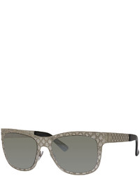 Gucci Sunsights Stamped Square Monochromatic Sunglasses Silver