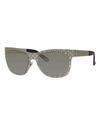 Gucci Sunsights Stamped Square Monochromatic Sunglasses Silver