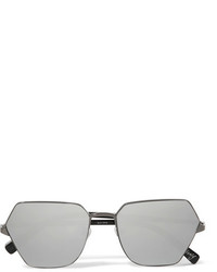 Elizabeth and James Henly Hexagon Frame Gunmetal Tone Mirrored Sunglasses Silver