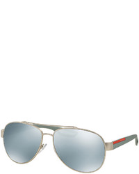 Prada Linea Rossa Metal Aviator Sunglasses With Mirror Lenses Silver