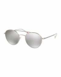Prada Linea Rossa Mirrored Round Aviator Sunglasses Silver