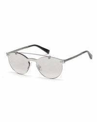 Ermenegildo Zegna Rimless Double Bar Round Sunglasses Silver