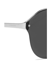 Prada Round Frame Silver Tone Mirrored Sunglasses