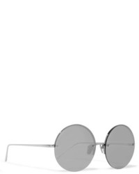Linda Farrow Round Frame White Gold Plated Mirrored Sunglasses Silver