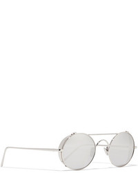 Linda Farrow Round Frame White Gold Plated Mirrored Sunglasses Silver