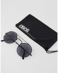 Asos Round Sunglasses In Gunmetal With Flat Lens