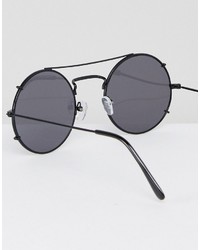 Asos Round Sunglasses In Gunmetal With Flat Lens