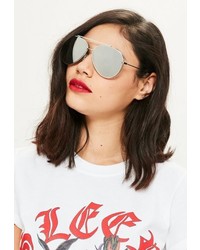Missguided Silver Frame Mirrored Aviator Sunglasses