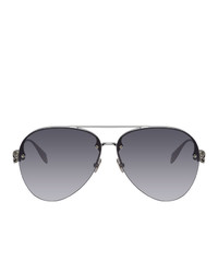 Alexander McQueen Silver Skull Aviator Sunglasses