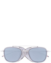 Thom Browne Eyewear Silver Sunglasses With Mesh Sides Grey Lens