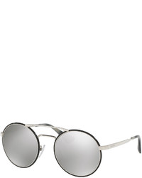 Prada Trimmed Mirrored Round Sunglasses Silverblack