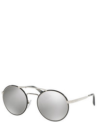 Prada Trimmed Mirrored Round Sunglasses Silverblack