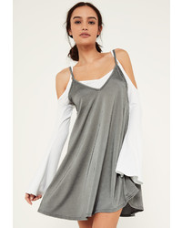 Missguided Cold Shoulder Metallic 2 In 1 Swing Dress