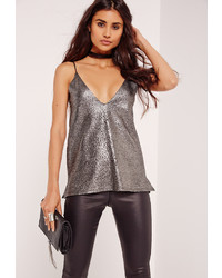 Missguided Metallic Cami Top Silver