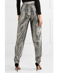 Michael Kors Michl Kors Collection Silk Blend Lam Tapered Pants Silver