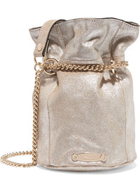 Silver Textured Leather Bucket Bag