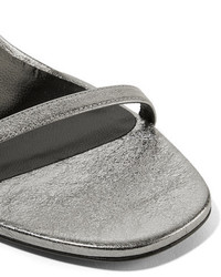 Saint Laurent Jane Metallic Textured Leather Sandals Silver
