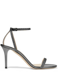 Jimmy Choo Minny Textured Lam And Metallic Leather Sandals Anthracite