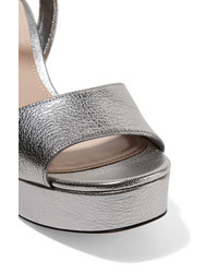Miu Miu Textured Leather Platform Sandals Silver