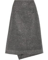 Cédric Charlier Textured Lam Midi Skirt Silver