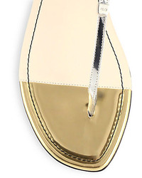 Fendi Isabel Metallic Leather Thong Sandals