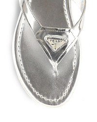 Prada Logo Metallic Leather Thong Sandals