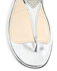 Prada Metallic Leather Wedge Thong Sandals