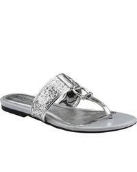 Sperry Top-Sider Carlin Silver Glittergrey Patent Thong Sandals