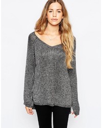 Brave Soul V Neck Sweater With Metallic Thread