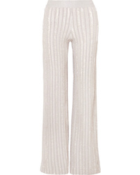 Silver Vertical Striped Wide Leg Pants