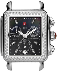 Michele 18mm Deco Diamond Black Dial Watch Head Steel