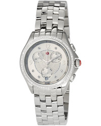 Michele 37mm Belmore Stainless Steel Bracelet Chronograph Watch W Diamonds