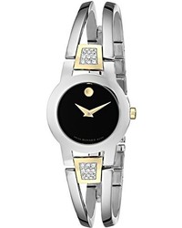 Movado 604983 Amorosa Diamond Accented Stainless Steel Bangle Watch