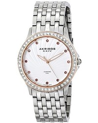 Akribos XXIV Ak620ss Lady Diamond Swiss Quartz Diamond And Crystal Silver Tone Stainless Steel Bracelet Watch