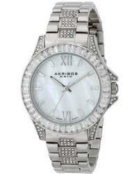 Akribos XXIV Ak670ss Impeccable Swiss Quartz Crystal Mother Of Pearl Silver Tone Stainless Steel Bracelet Watch