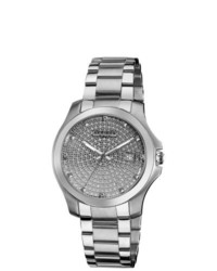 Akribos XXIV Silvertone Stainless Steel Crystal Pave Bracelet Watch