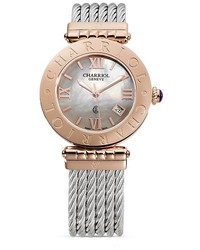 Charriol Alexandre C Large Round Pink Gold Plated Steel Watch 36mm