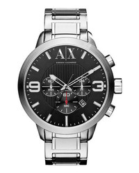 AX Armani Exchange Round Chronograph Bracelet Watch 47mm Silver Black