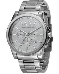 Armani Exchange Ax Silvertone Stainless Steel 3 Hand Chronograph Watch
