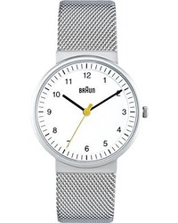 Braun Bn0031whslmhl Classic Silver Tone Watch With Mesh Stainless Steel Bracelet