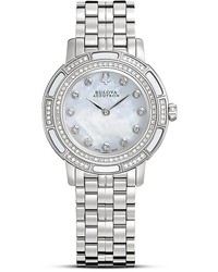 Bulova Accutron Pemberton Collection Ladies Stainless Steel Diamond Watch With White Mother Of Pearl Dial 32mm